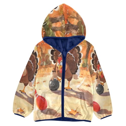 Turkey Playing Bowling in Autumn Toddler Fleece Jacket Girl Boys Hooded Fleece Jacket Coat Warm Outwear Zip-up 3-10T