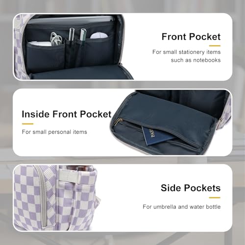 Laptop Backpack for Women, Corduroy College School Backpack Bookbag 15.6 inch Business Computer Travel Backpack (Checkered Purple)3