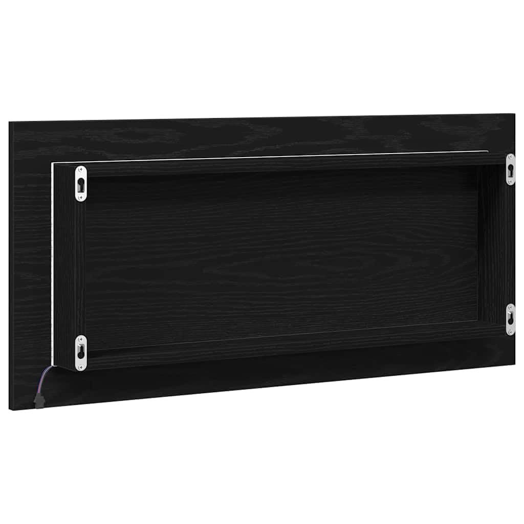 Lustro z listwami świetlnymi LED, kolor czarny, imitacja dębu, 80 x 37 cm, lustro ścienne z drewnianą ramą, płaskie lustro do łazienki, umywalki, toalety dla gości, nowoczesne wzornictwo