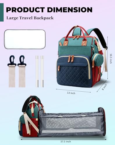Image of Diaper Bag with Changing Station, Baby Backpack with Foldable Changing Pad | Baby essentials,Waterproof Large Backpack for Mom & Dad, USB Charging Port,Baby Gifts for Mom Dad Girl Boy, Red-Green-Blue