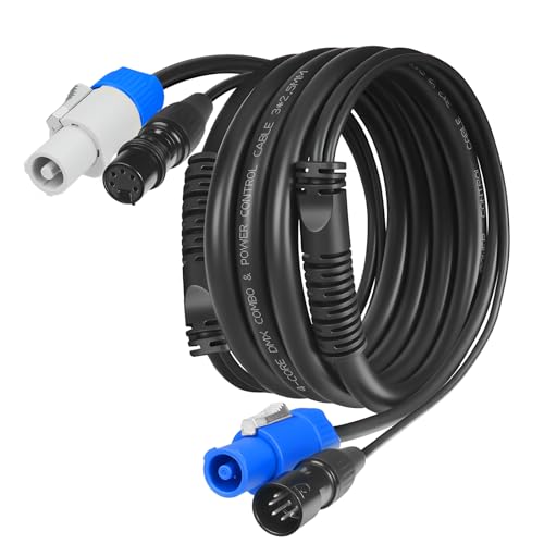 SMALL-EYE 5 Pin DMX Combo Cable 10 ft – 4-Core DMX & Power Control Link Cable, 5-Pin DMX Male to Female + Power Con Plug for Stage Lighting (10')