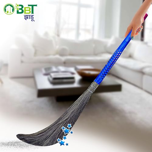 Image of BBT Phool Jhadu | Natural Grass Broom Stick for Home Cleaning | Eco-Friendly Long Handle Jhadu | Anti Dust, Lightweight & Durable Pack of- (1, BAHUBALI)