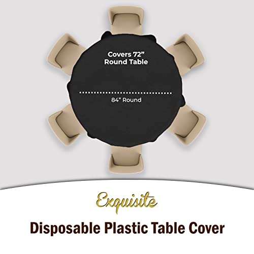Image of Party Solids Black Round Plastic Tablecloth - 84 Inch, Pack of 24