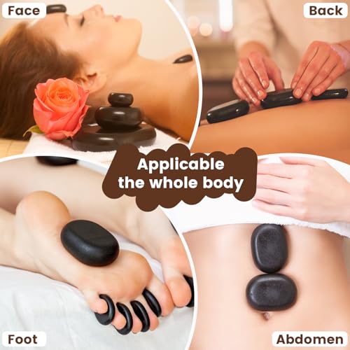 Hprampi 18 peças de pedras quentes de massagem com kit de aquecedor, pedra quente de basalto portáti