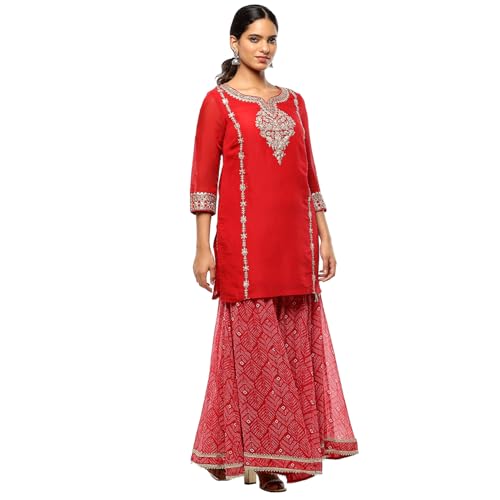 Image of BIBA Women Polyester Blend Embroidered Festive Straight Suit Set
