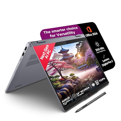 Image of Lenovo IdeaPad 5 2-in-1 AMD Ryzen AI 7 350 (16GB RAM /512GB SSD /14 (35.5cm) /WUXGA IPS /Copilot+PC /Windows 11 /Office 2024 /Lenovo Digital Pen 2 /1Yr ADP /Grey /1.6Kg), 83KT000JIN Convertible Laptop