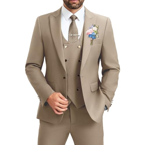 Men's Suit Slim Fit 3 Piece Double Breasted Suits Prom Tuxedo Set Formal Casual Jacket Blazer Vest Pant Wedding Suit for Men