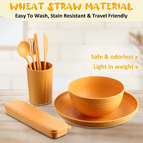 56 Pieces Wheat Straw Dinnerware Set Unbreakable Plastic Plate And Bowl Dishes For Kids Travel Picnic Camping Dishes Colorful Dinner Plates Dishwasher Microwave Safe Reusable Lightweight Tableware #TOP4
