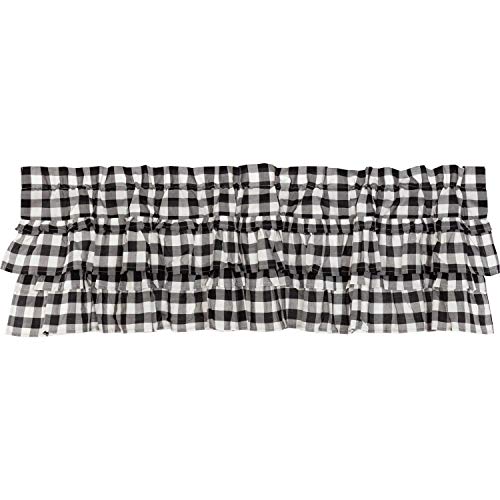 VHC-Brands-Annie-Buffalo-Check-Cotton-Farmhouse-Kitchen-Curtains-Rod-Pocket-Hanging-Loops-Ruffling-16×60-Valance-Black-Country VHC Brands Annie Buffalo Check Cotton Farmhouse Kitchen Curtains Rod Pocket Hanging Loops Ruffling 16×60 Valance Black Country