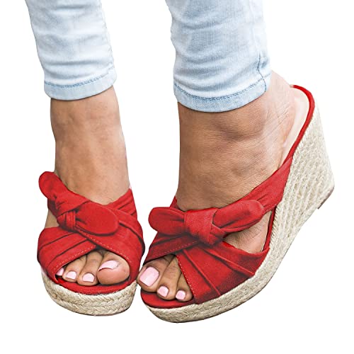 Image of Womens Espadrilles Wedge Sandals Slides Platform Slip on Bow Knot Open Toe Summer Mules Shoes