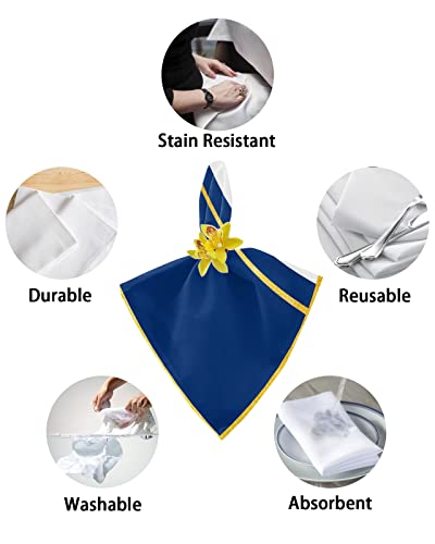 Kitchen Cloth Napkins Set 8 Pack, Navy Blue White Polyester Dinner Napkins 20 X 20 Inch, Luxury Yellow Lace Modern Abstract Art Aesthetics Washable Table Napkins For Wedding Restaurant Event Parties #TOP5