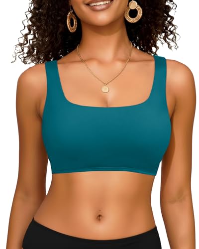 Image of Women Sport Bra Swimsuit Top - Swim Bra Bikini Top Only Scoop Neck Bathing Top 2025 Swimwear