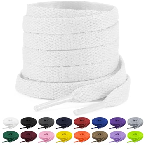 Shecret 2 Paar Flache Schnürsenkel 8mm Breite - Reißfeste Schuhbänder für Turnschuhe, Laufen, Erwachsene, Kinder, Polyester