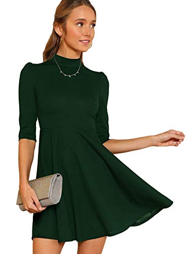 Floerns Women's Mock Neck Short Sleeve Flared A Line Cocktail Dress