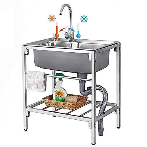 Fregadero tazón sin inoxiding acero inoxidable Restaurante comercial Cocina lavado estación Mano fregadero con grifo, preparación fregadero servicios públicos para sótano garaje campamento, aire libre