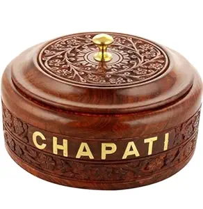 Risingtar - Sheesham Wooden Handmade Handicraft Solid Letter Print Floral Chapati Box Casserole for Roti Brown 1 Piece 9 Inch Diameter Beautiful Increase Home Item Safe & higen