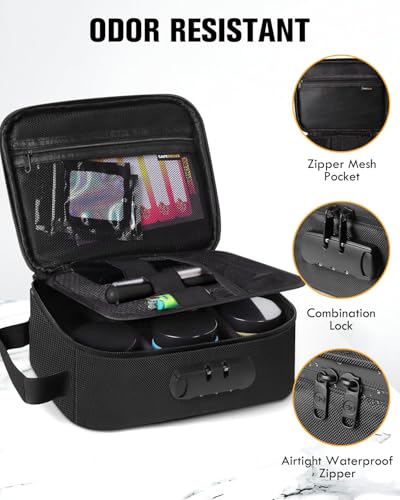 Carbon Lined Bag with Combination Lock, Airtight Glass Jar & UV Protection Glass, Moisture-Proof Travel Organizer for Coffee, Tea, Large Capacity Storage Case (Black)4