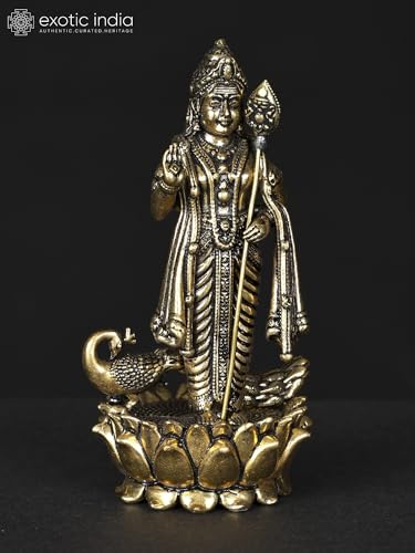 Estatua de latón de Lord Karttikeya 3.2 pulgadas miniatura 2