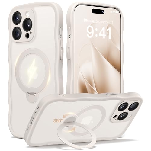CAPRARO for iPhone 15 Pro Max Case with Magnetic Stand, Stone