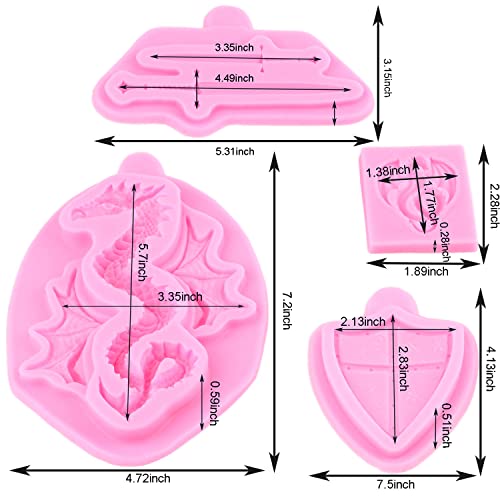 Mujiang Dragon Silicone Molds Swords Shield Battle Fondant Mold For Cake Decorating Cupcake Topper Chocolate Gum Paste Candy Polymer Clay Set Of 4 #TOP2