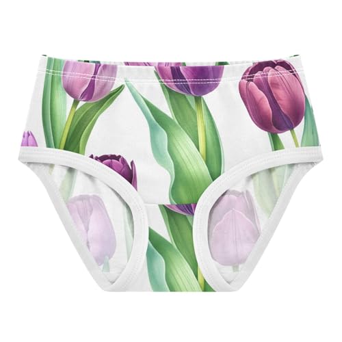 Toddler Underwear Floral 2t Cotton Panties for Girl Aesthetic Underpants Briefs Purple Violet Tulips Green