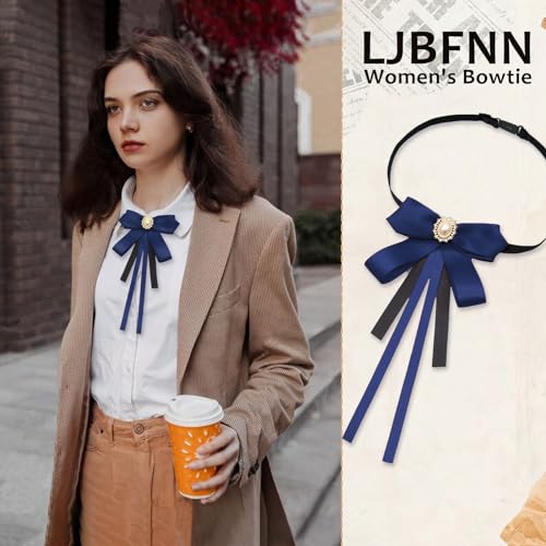 Image of LJBFNN Womens Bow Tie, Clip on Bow Ties Pre Tied Bowtie for Women Girls Ribbon Rhinestone Bow Tie for Shirt Uniform Wedding