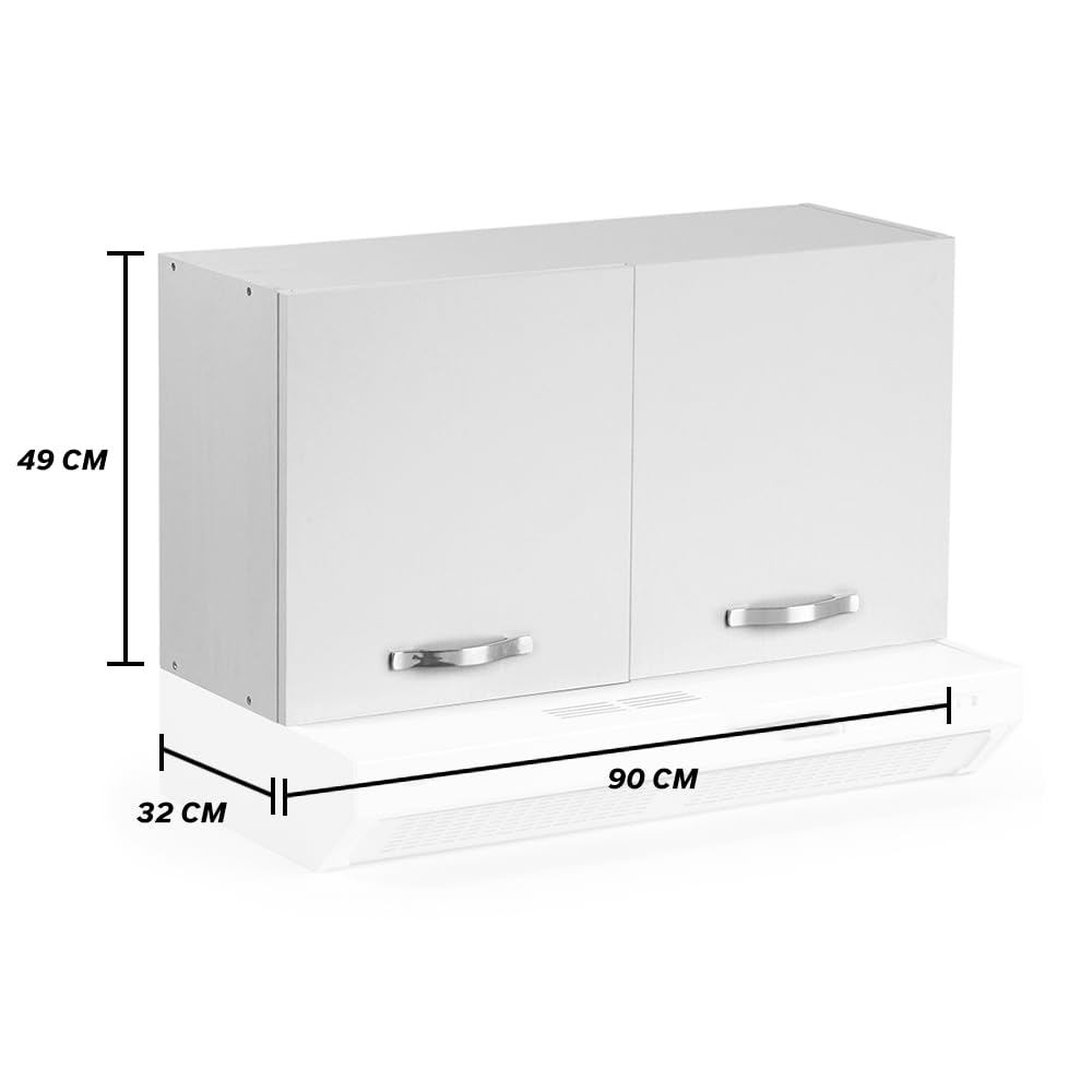 REDÒKASA Pensile per cucina componibile da 90 cm con due ante, realizzata in legno 100% MADE IN ITALY disponibile con o senza cappa (Cappa Inox, Bianco)