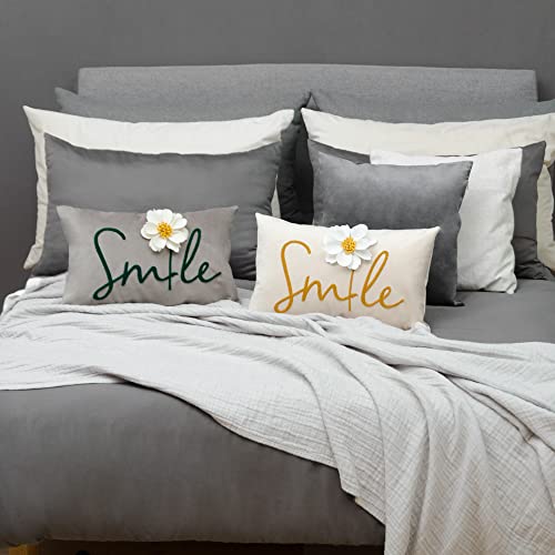 Oiseauvoler 3D Flower Embroidery Smile Throw Pillow Covers Decorative Lumbar Pillowcases Floral Cushion Covers Cases For Sofa Couch Bed Farmhouse Home Decor 12X20 Inch #TOP7
