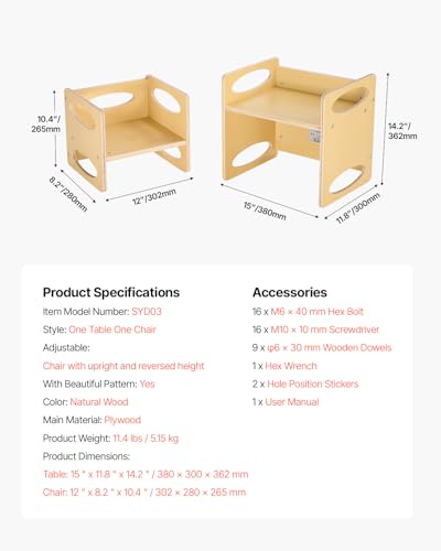 image for VEVOR Montessori Weaning Table and Chair Set, Wooden Toddler Table and