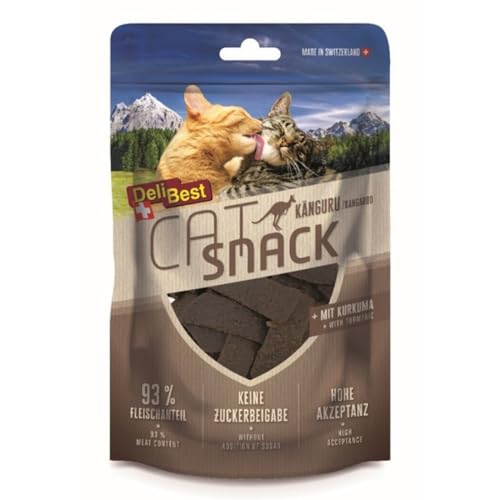 DeliBest Cat Snack aus Känguru mit Kurkuma/Katzen Leckerlies getreidefrei/Katzen Snack verdauungs unterstützend und antioxidativ, fettarmes und proteinreiches Fleisch / 45g