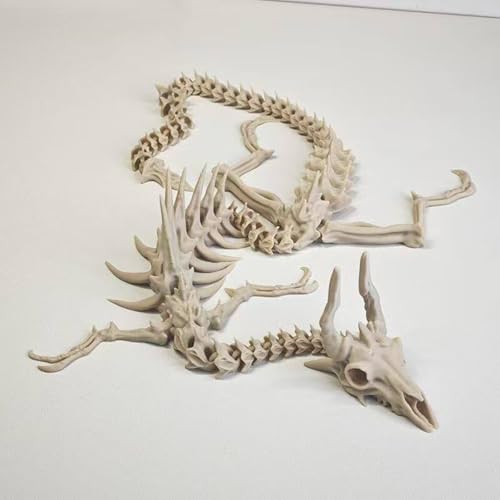 3D Printed Articulated Dragon Skeleton, Unpainted PLA Mythical Creature Replica with Movable Joints, Fantasy Collectible Decor for Aquarium & Display (2 Colors & 2 Sizes) (White, 17.72in (45cm))