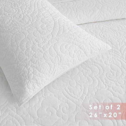 Querencia PL-00750 Set Of 2 100% Cotton Pillow Shams Standard Size - Quilted White Shams Queen Size, Paisley Bed Pillow Shams thumb #2