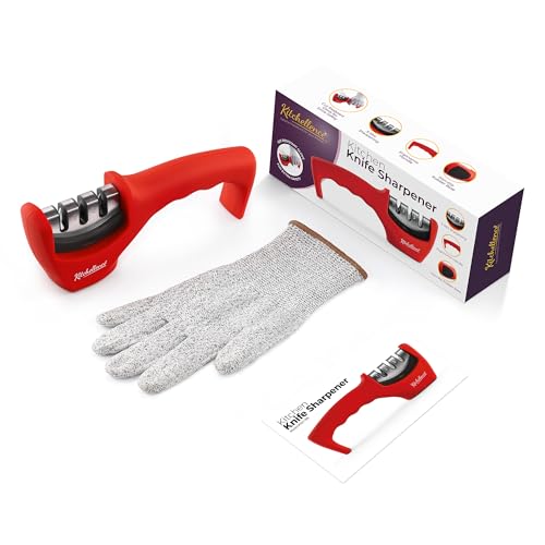Image of 4-in-1 Kitchen Knife Accessories: 3-Stage Knife Sharpener Helps Repair, Restore and Polish Blades and Cut-Resistant Glove
