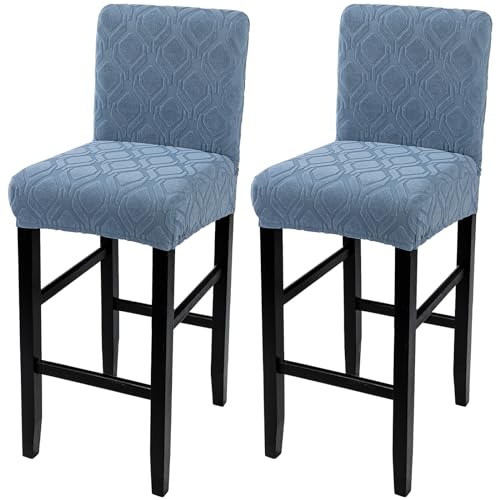 Image of SearchI Jacquard Bar Stool Covers Set of 2, Stretch Washable Barstool Seat Covers, Counter Height Chair Covers for Kitchen Dining Room Cafe (Hexagon Jacquard Blue)