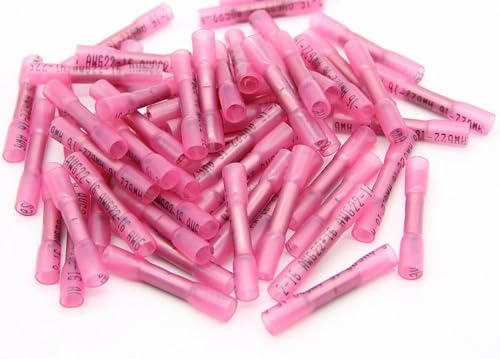100 Pcs 22–10 AWG Heat Shrink Butt Splice Connectors for Wire Crimping - Red (0.5-1.0mm²)