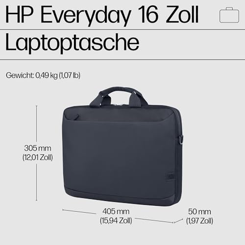 HP Everyday 16 Zoll Laptop-Aktentasche – Wasserabweisend, Vielseitig mit Abnehmbarem Schultergurt und Trolley-Gurt, 12L Fassungsvermögen, Odyssey Grau