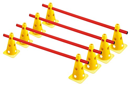 RHINOS sports Juego de 4 cerrojos | 8 conos amarillos: 22,5 cm | 4 barras rojas: 1 m
