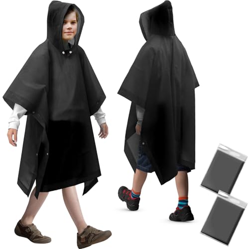 ANYOO Poncho de Pluie Imperméable pour Enfants Garçons Filles, Lot de 2 Capes de pluie Léger en PEVA avec Capuche à Boutons-pression pour Taille Enfants 100-150 cm