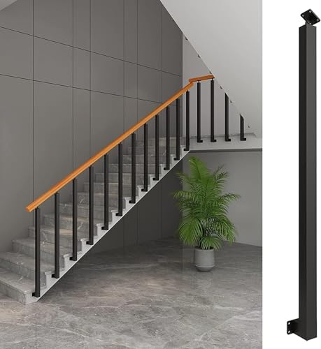 Rampe d'escalier noire avec poteau de garde-corps latéral et kit de vis de fixation