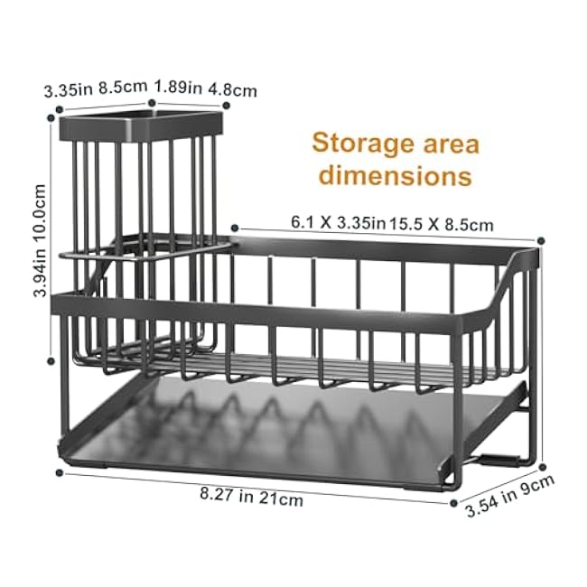 Vanwood Sink Caddy Sponge Holder for Kitchen Sink with Brush Holder, Kitchen Cocina Organizer and Storage Dish Soap Sponge Caddy with Auto Stainless Steel Draining Tray for Counter