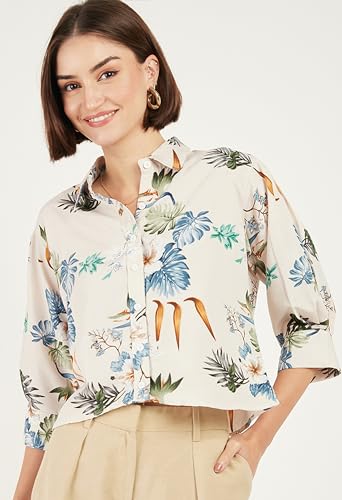 Image of ALL YOURS Women Women's Blue Boxy Floral Printed Casual Shirt (ALLSH5001 TUR XS)