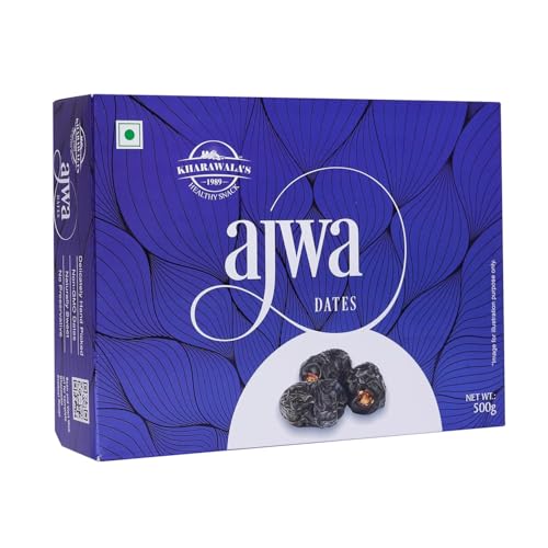Image of KHARAWALA's Ajwa Dates 500gms | From the finest farms | Fresh & Authentic dry fruits | Saudi Arabia (Pack of 2-500gm Each)