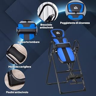 HOMCOM Panca ad Inversione Pieghevole con Ruote, Altezza Regolabile 140-203 cm, Tavola di Inversione con Protezione Cintura, per Allenamento Muscolare e Sollievo dal Dolore alla Schiena, Casa Palestra