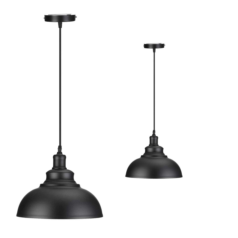 Ledsone Black Vintage Pendant Lamp Dcvoltage Industrial Retro Metal Dome/Bowl Shaped Colour Hanging Light In Painted Finish 2 Lampshades