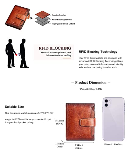 2022 New Brand Men's Wallet 100% Genuine Leather Men Wallet Coin Purse Small Mini Card Holder Chain Anti-theft Swipe (yellowish brown) (D05508)4