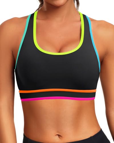 Image of Holipick Women's Sports Bra Bikini Tops Racerback Swim Top Scoop Neck Bathing Suits Top Modest Padded Crop Tops Swimsuit Only
