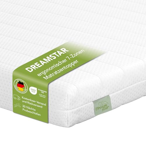 DREAMSTAR Easy Flex - Tope ergonómico para colchón con núcleo de espuma fría, con grado de dureza 3 y 4, certificado Öko-Tex, 10 cm de alto, 90 x 200 cm