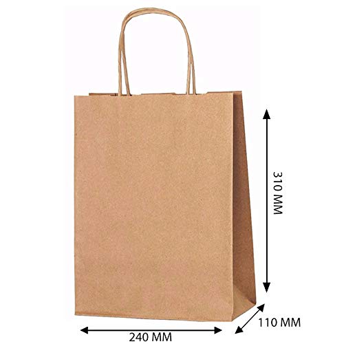 Twisted Paper Gift Bags 11 Bolsas Pequeñas L 31 Cm x W 24 Cm x D 11 Cm Asas retorcidas Bolsas de Regalo Bolsas Kraft Bolsas para Fiestas - Elija su Color (Marron)