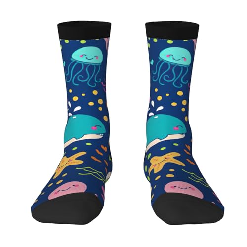 DDSFvbv Calzini unisex con pesci marini in stile cartone animato, calzini sportivi da allenamento per uomini e donne, traspiranti, ottimo regalo, 3 nero, Taglia unica