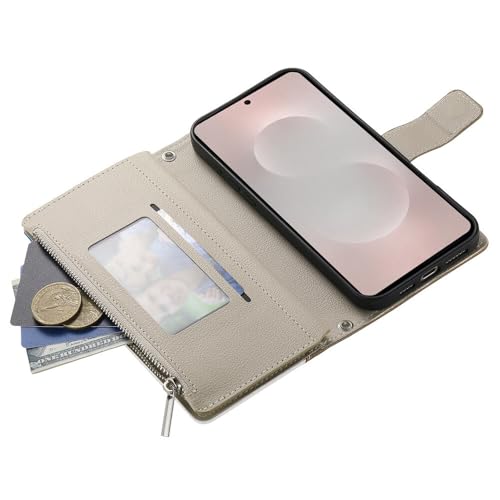 Étui portefeuille Galaxy S21 Plus bleu foncé en cuir grainé avec fermeture éclair